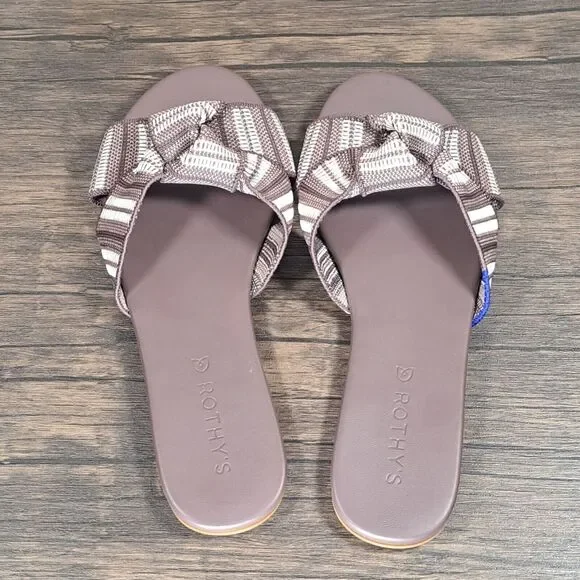 Rothys The Knot Taupe Stripe Slip on Flat Sandals Women's Size 8 (NWOB) - Picture 6 of 8